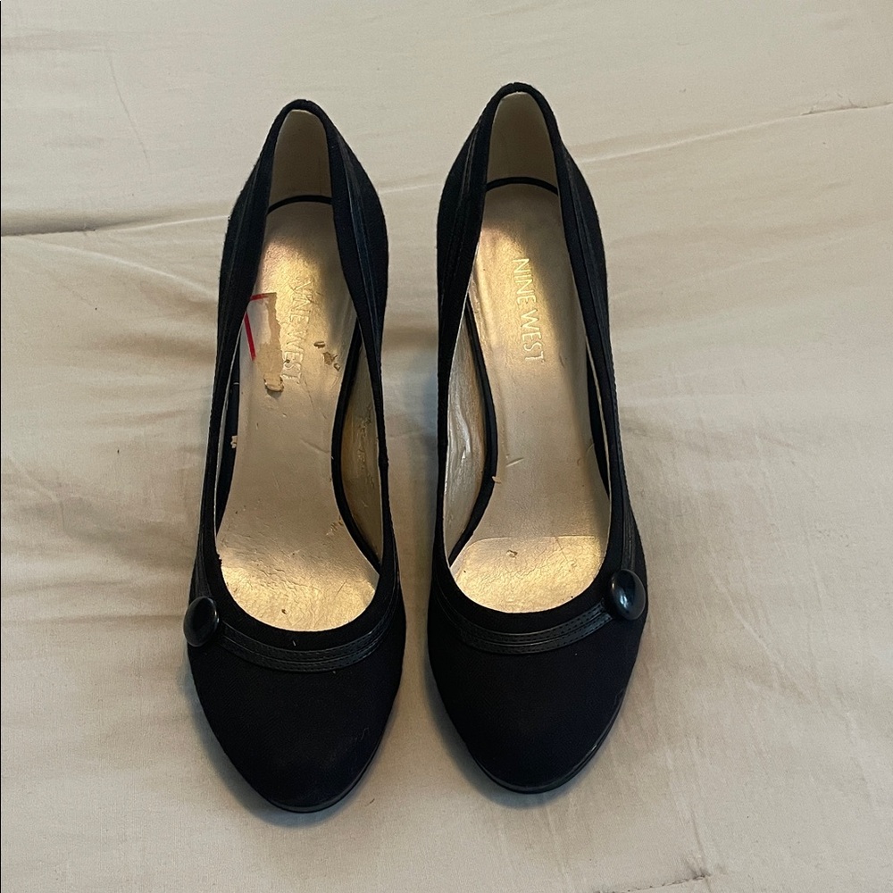 Nine West Black Heels with Button Detail